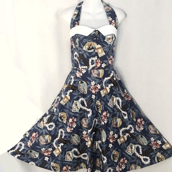 Rockabilly Pinup Hawaiian Swing Dress Cotton Size Medium - Picture 3 of 14